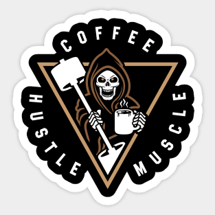 Coffee Hustle Muscle Grim Reaper Sticker